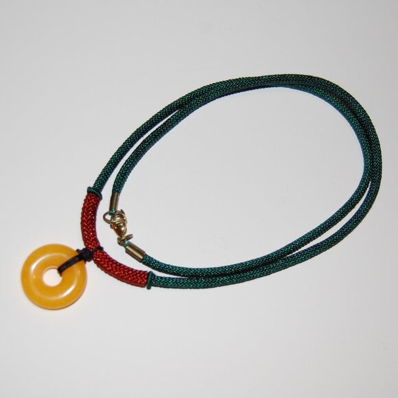 Jade Necklace,Yellow Jade Pendant Cord Necklace,Good Luck Necklace - Picture 4 of 4